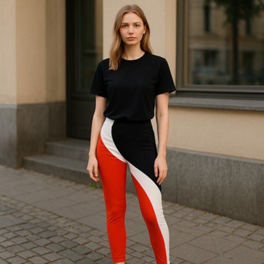 Koral Leggings‎ Womens Small Black Red White High Rise Tricolor Asymmetrical NEW